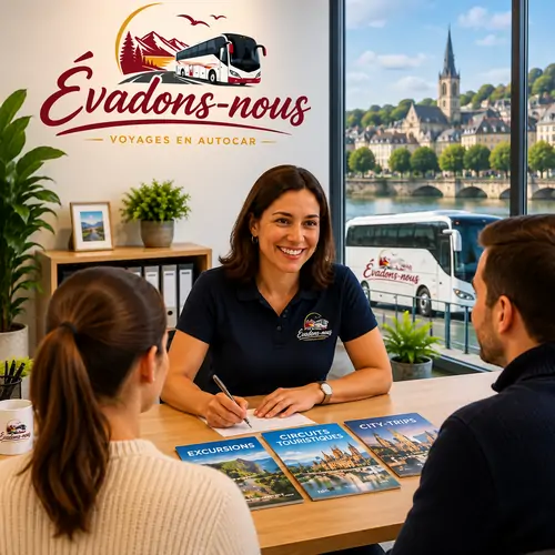 Advisors from the Évadons-nous travel agency welcoming clients to organize a coach tour
