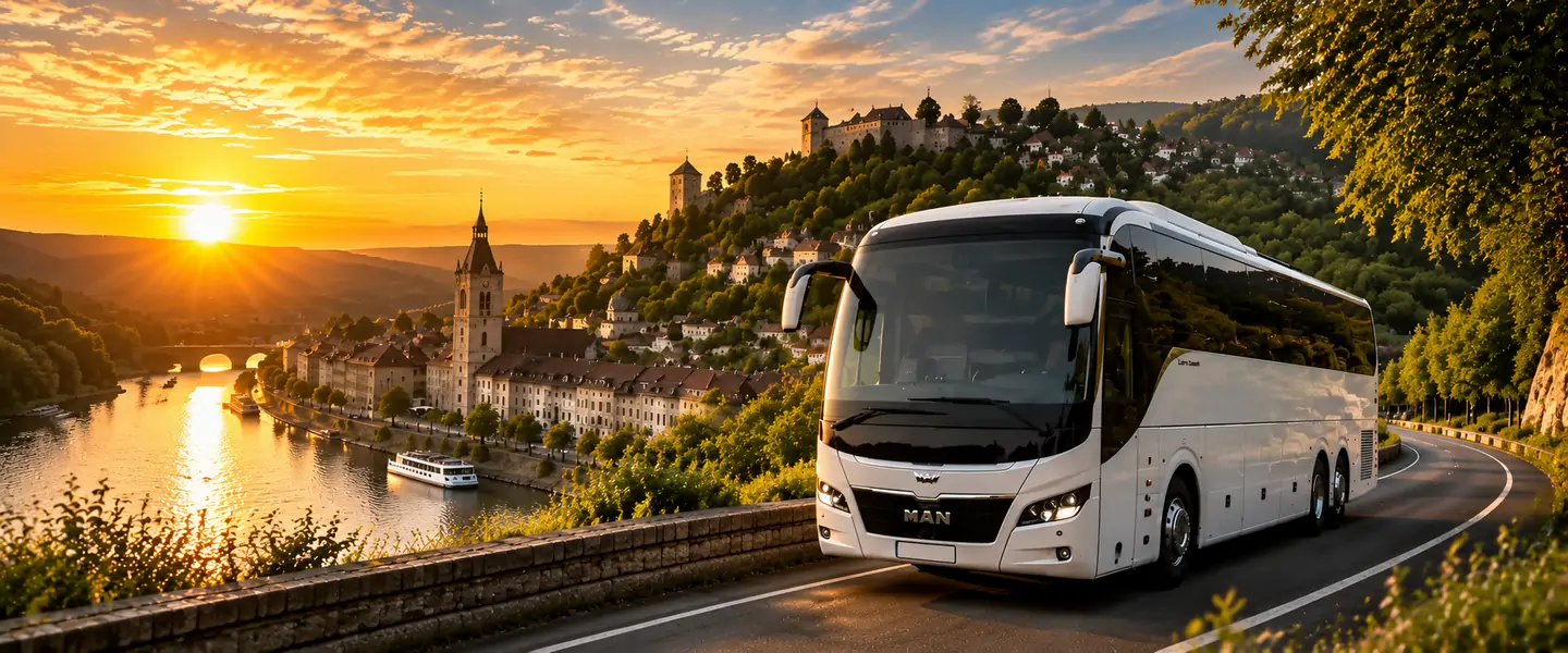 Autocar de grand tourisme moderne pour voyages organisés au départ de la Belgique
